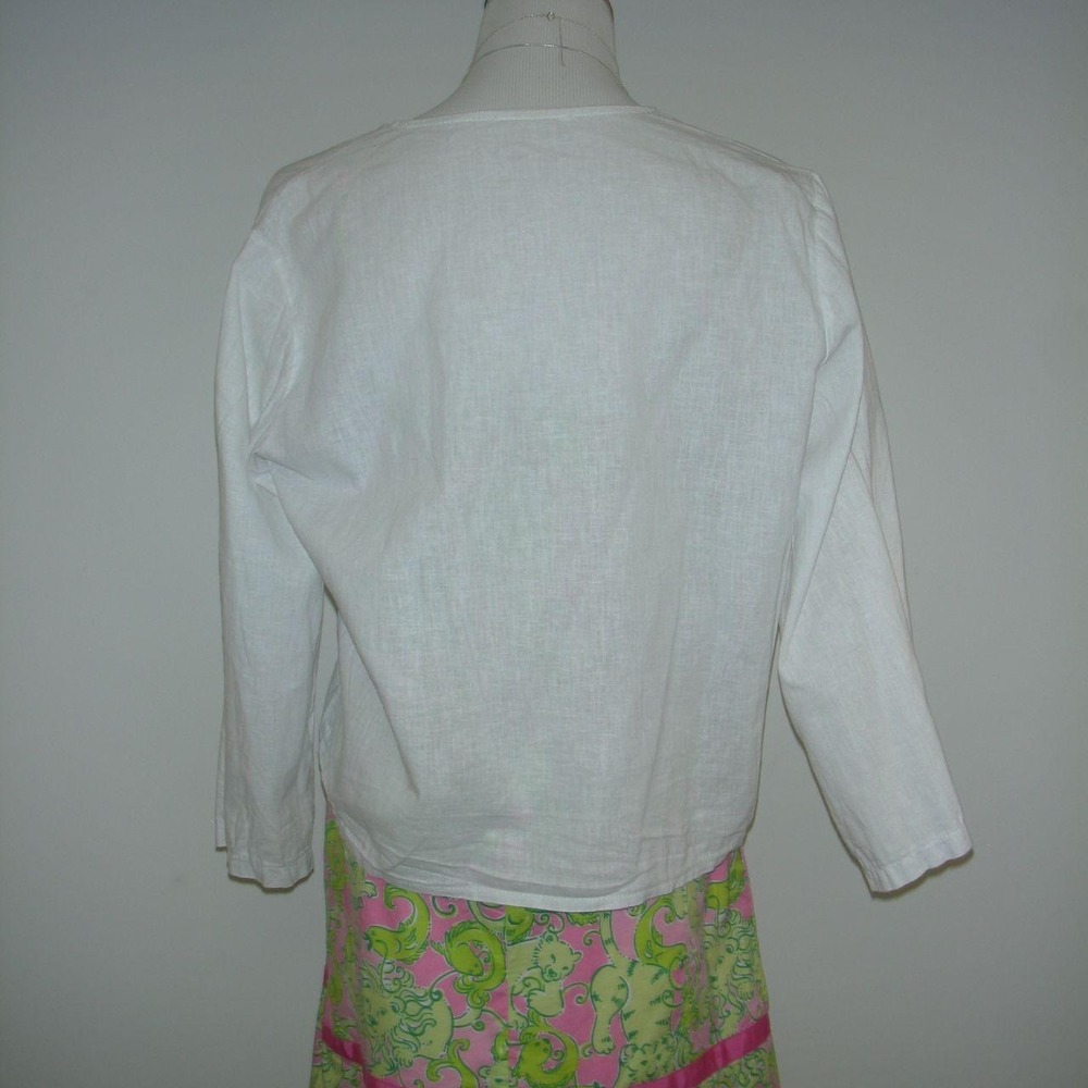 European Linen Tie Front Top White Barcelona Coastal Grandmother Boho Medium - Picture 4 of 6